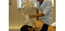 Male osteopath with female and skeleton