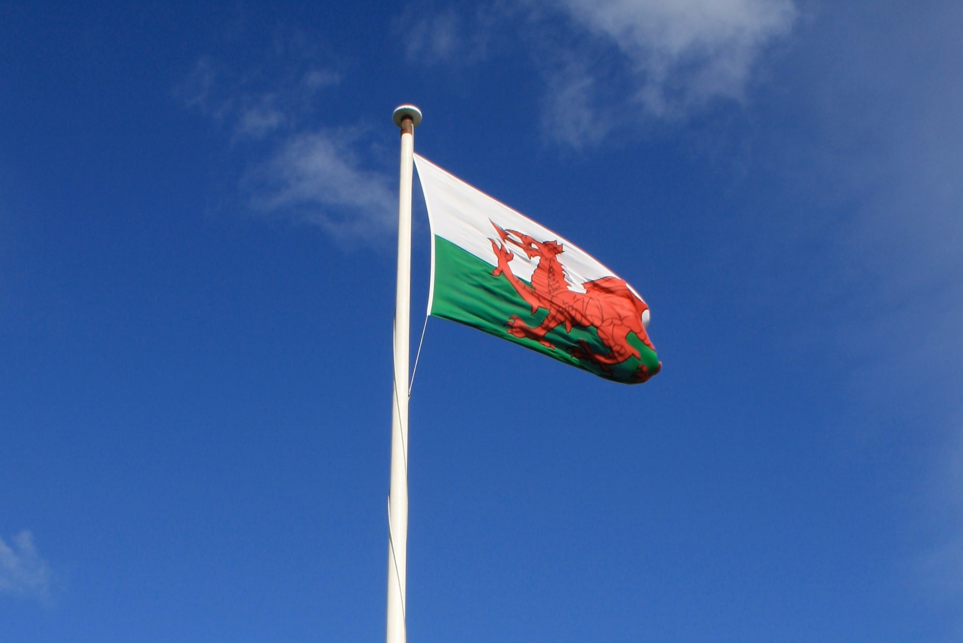 Welsh flag against a blue sky